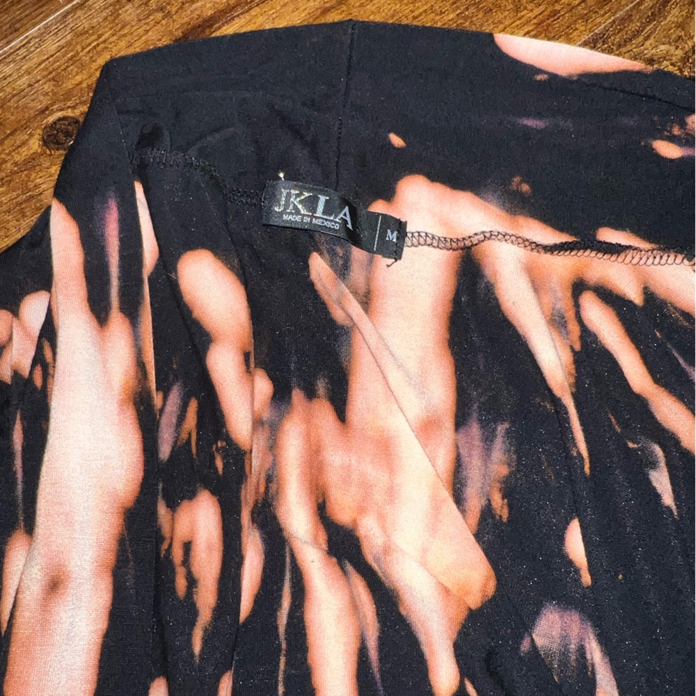 JKLA Black Bleach Tie Dye Draped Open Front Stretch Lightweight Cardigan Size M - Picture 6 of 8